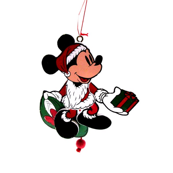 Disney 1980s Wooden Handstring Moveable Ornament 5.5" Mickey Mouse