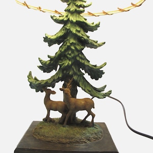 Thomas Kinkcade Hallmark Cabin Rustic Deer Pine Electric Tabletop Lamp 19&quot;