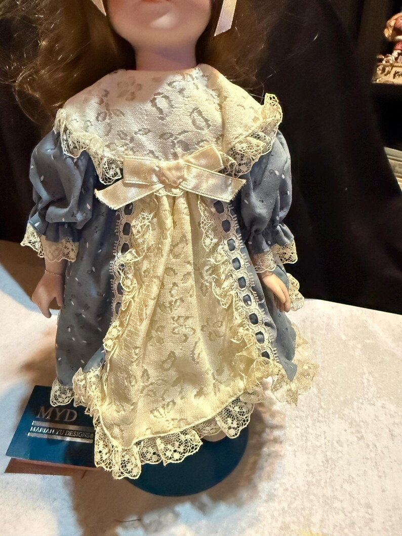 1989 Marian Yu Ariel Heirloom Bisque Porcelain Doll With Stand image 3