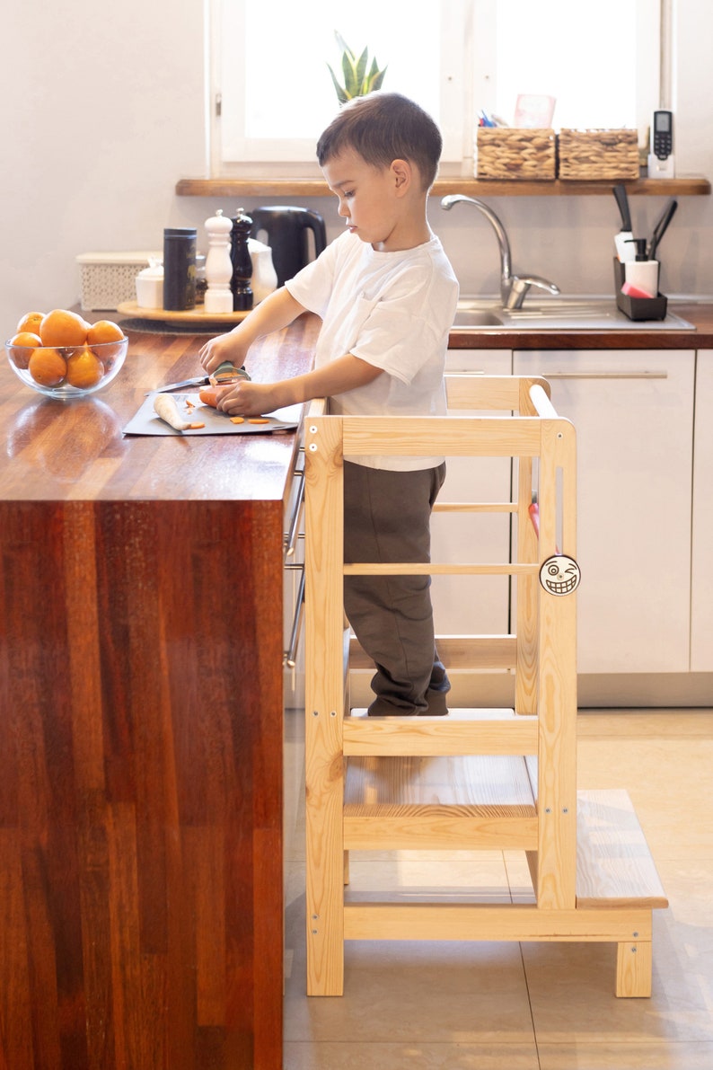 BESTFORM Adjustable Kitchen Helper for Kids Toddlers Learning Tower Children Standing Safety Stand Rail Step Stool Montessori image 3