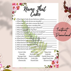Name That Cake, Bridal Shower Game, Floral Blush
