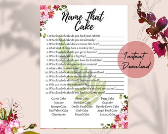 Name That Cake, Bridal Shower Game, Floral Blush