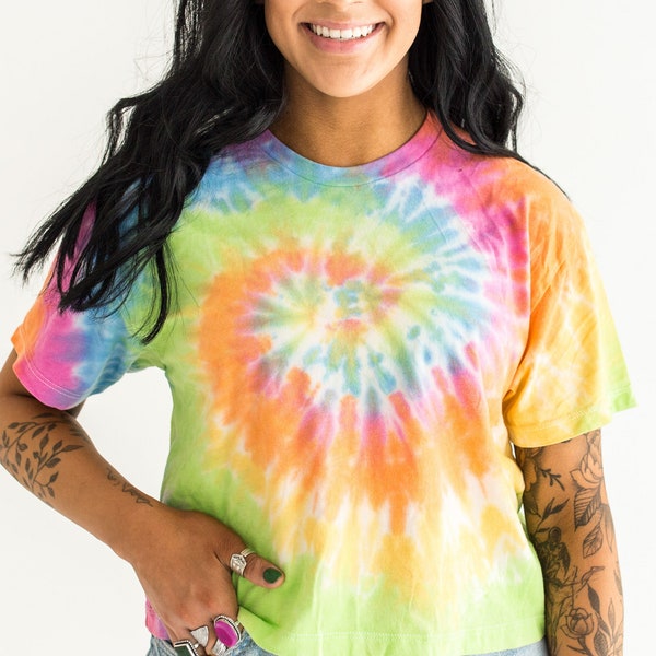 Tie-Dye Crop Top - Green and Orange