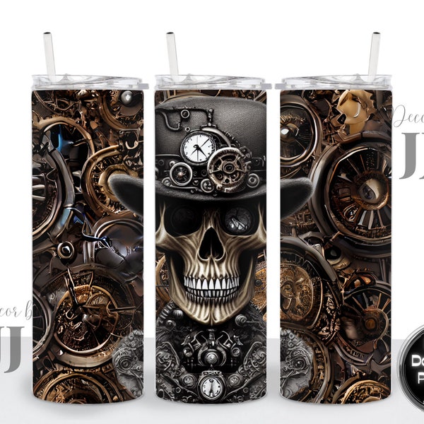 Steampunk Skull, Top Hat, Skull, Steampunk, Sci-Fi, Goth Art - Sublimation Design - 20 Oz Straight Skinny Tumbler Wrap Template - PNG File