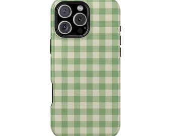 Sage Green Gingham Case Design, iPhone Case, Checked Pattern, Tough Case Magnetic Cover, Protective Case, Pastel Green iPhone 13 14 15 16 17