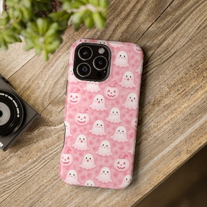 Funda de teléfono espeluznante, funda magnética resistente, estampado de acuarela de Halloween, funda rosa caprichosa para iPhone, carcasa protectora adorable
