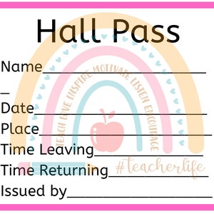 Downloadable Hall Pass | Digital File | Hall Pass | Teacher Needs
