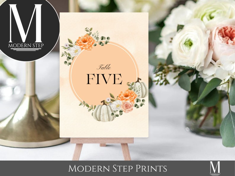 Printable Fall Table Numbers, Pumpkins &amp; Orange Flowers, Autumn, Good ...