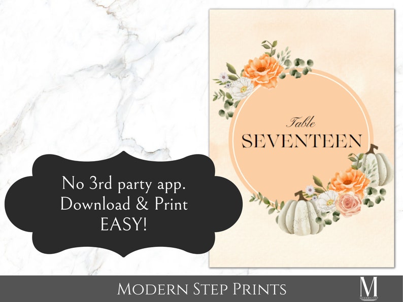 Printable Fall Table Numbers, Pumpkins &amp; Orange Flowers, Autumn, Good ...