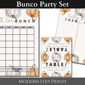 Printable Fall Bunco Bundle of Score Cards, Tally Sheets and Table Numbers, Instant Download, US Letter, Pumpkins, Thanksgiving, PDF