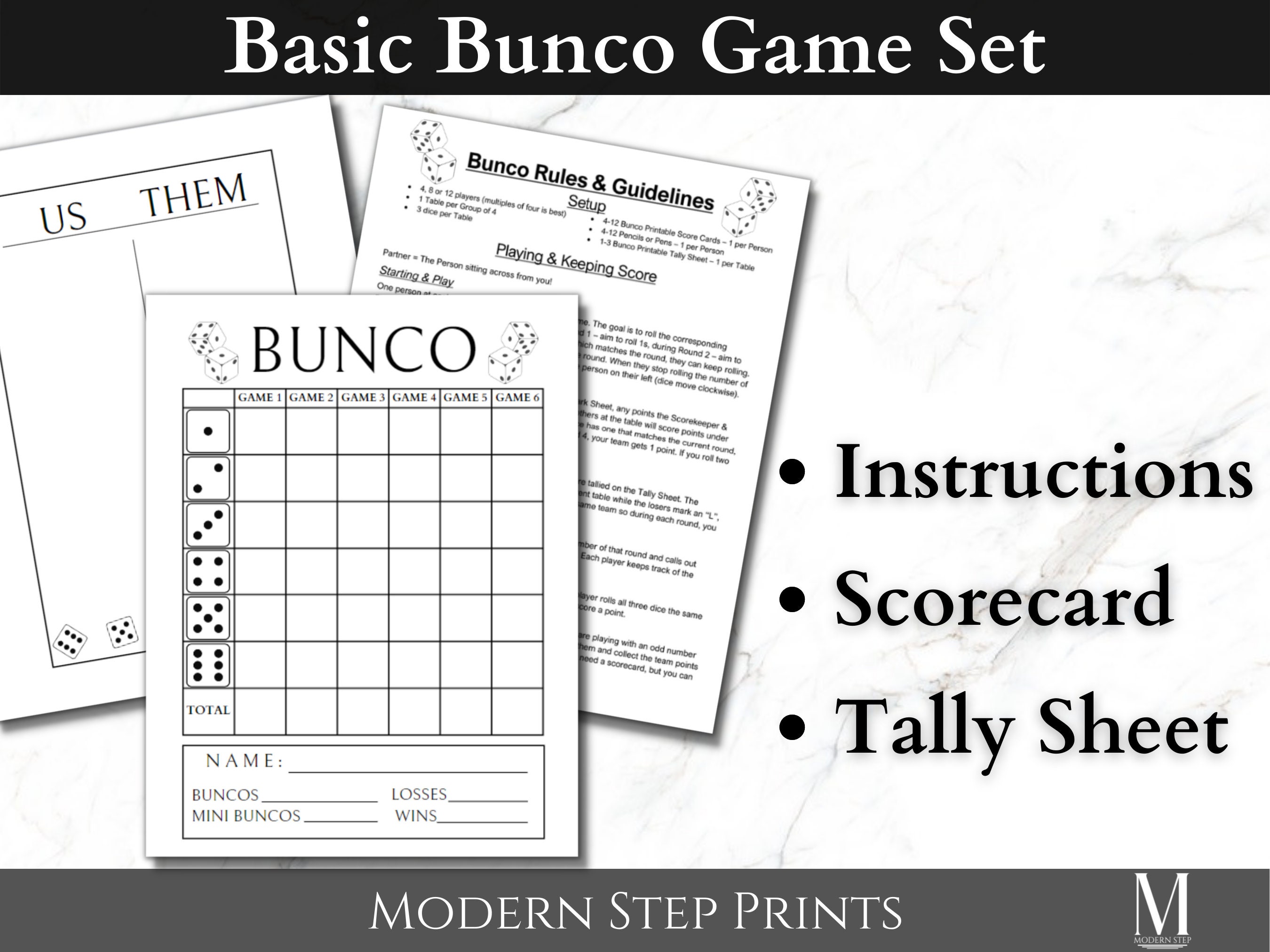 Bunco Printable Scorecard Tally Sheet And Instructions Etsy