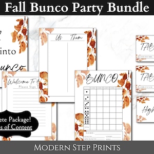Printable Bunco Fall Package of Score Cards, Tally Sheets,  Fall Table Numbers, PDF Bunco game card, Thanksgiving Game & Activity, Halloween