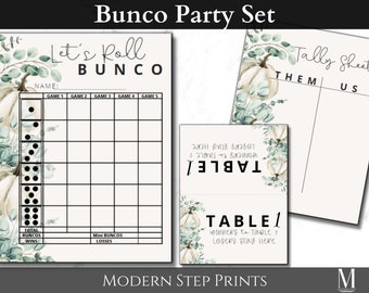 Printable Bunco Bundle of Score Cards, Winter Game Card, Thanksgiving Games & Activity, Eucalyptus Pumpkin Table Numbers, Bunco Score Sheet