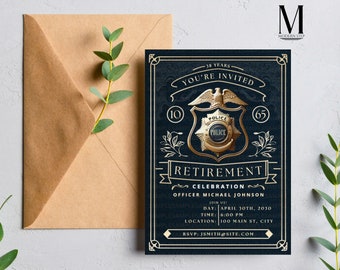 Retirement Invitation, Police Officer Printable Template, Navy Party Invitation, Retirement Party Invitation Template, Customized Invitation