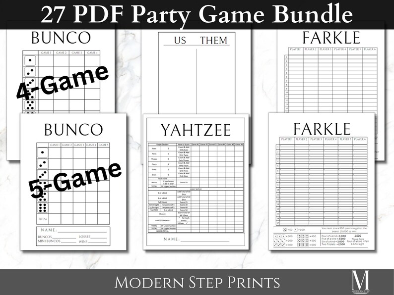 Yahtzee, Bunco &amp; Farkle Scoresheet Bundle, Score Card, Tally Sheets ...