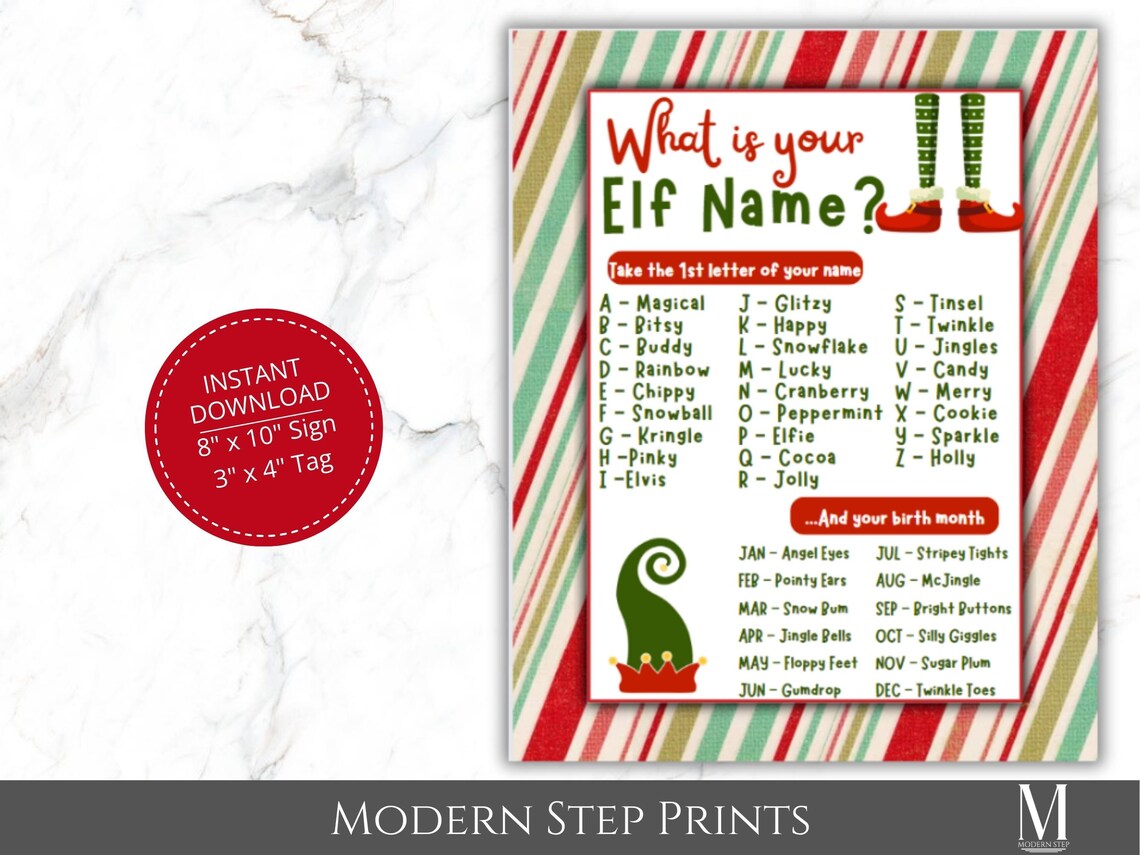 Elf Name Game, Elf Name Tag Game, Elf Name Printable, Christmas Party