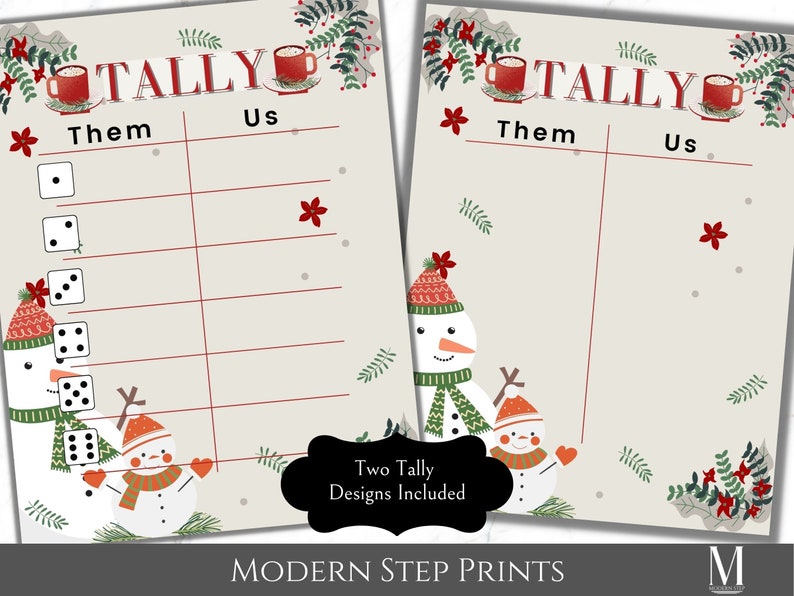Bunco Christmas Printable Package of Score Cards, Tally Sheets, Snowmen ...