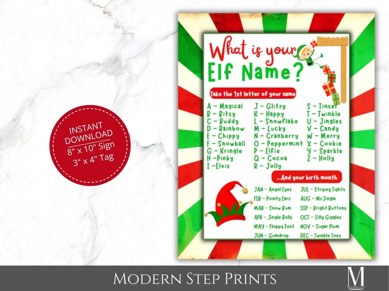Elf Name Game, Elf Name Tag Game, Elf Name Printable, Christmas Party
