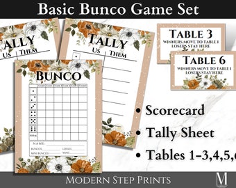 Bunco Fall Party Bundle, Game Night, Red and White Flowers, Fall & Thanksgiving Activity, Family Game, Party Favor, November