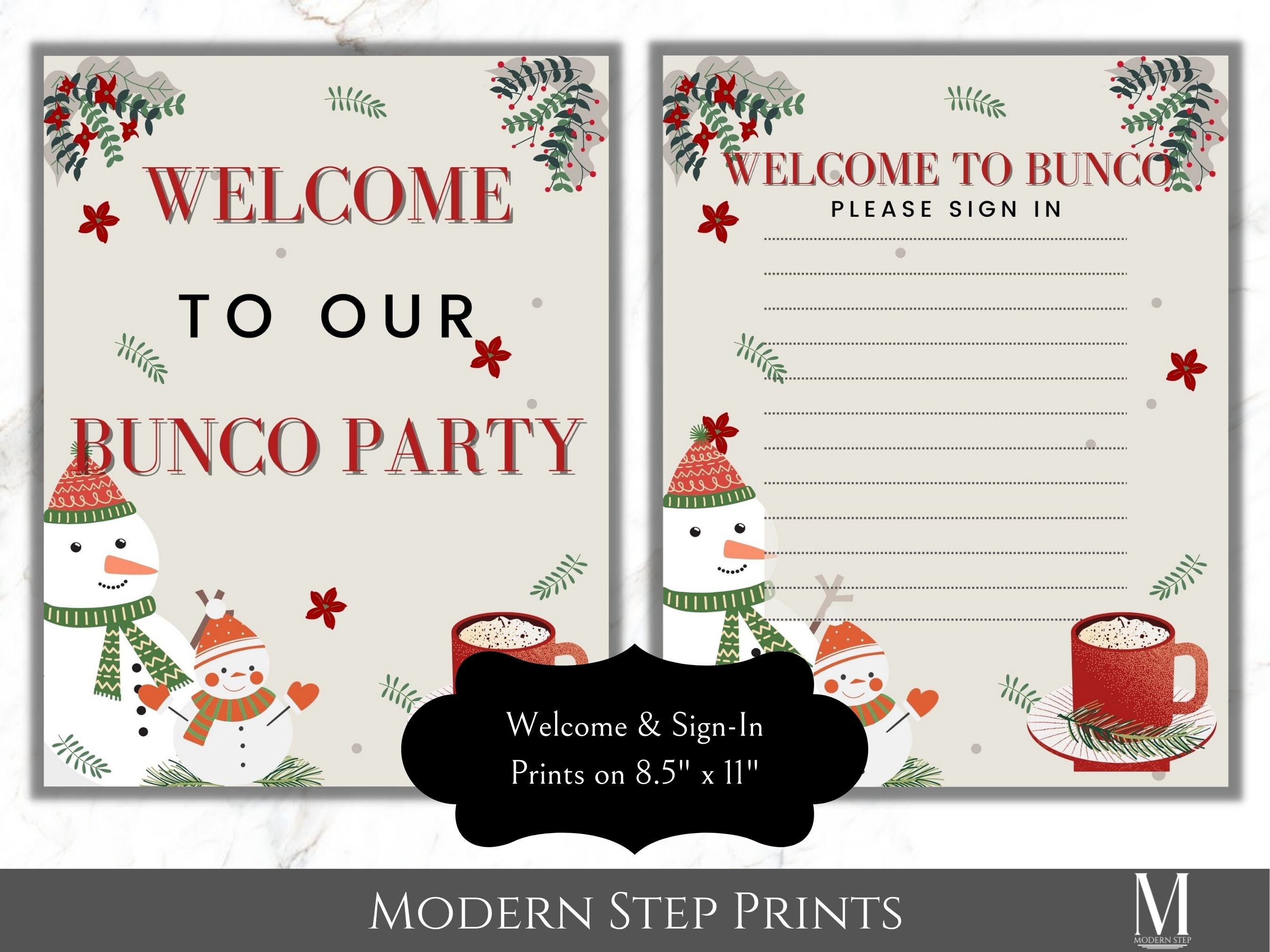 Bunco Christmas Printable Package of Score Cards, Tally Sheets, Snowmen ...