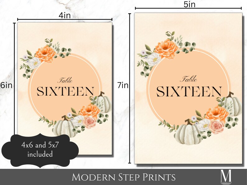 Printable Fall Table Numbers, Pumpkins &amp; Orange Flowers, Autumn, Good ...
