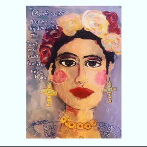 Frida With Cross Earrings Painting Art