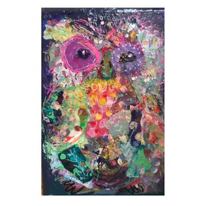 When the Night Owl Sings mixed media painting art wall decor