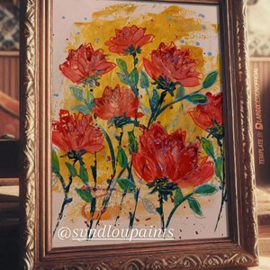 Red Rose Floral Art Original Painting Wall Decor