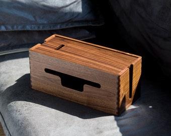 Desktop cord storage box, organize cords, organize phone charging cords, sort cords,Black Walnut