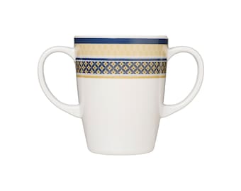 Rosa Lifestyle Two Handled Adaptive Mug 400ml Lightweight Melamine Easy Grip Cup for Elderly Arthritis Parkinson's Tremors (White)