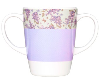 Rosa Lifestyle Lilac Two Handled Melamine Mug, 126g weight, Mobility Aid for Elderly, Dementia, Weak Grip, Tremors, Arthritis, Parkinson’s