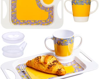 Rosa Lifestyle Gelb Zwei behandelte Melamin Becher, Deckel & Snacktablett Bundle