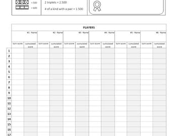 Farkle Score Sheet: Family Dice Game Printable (Instant Download)
