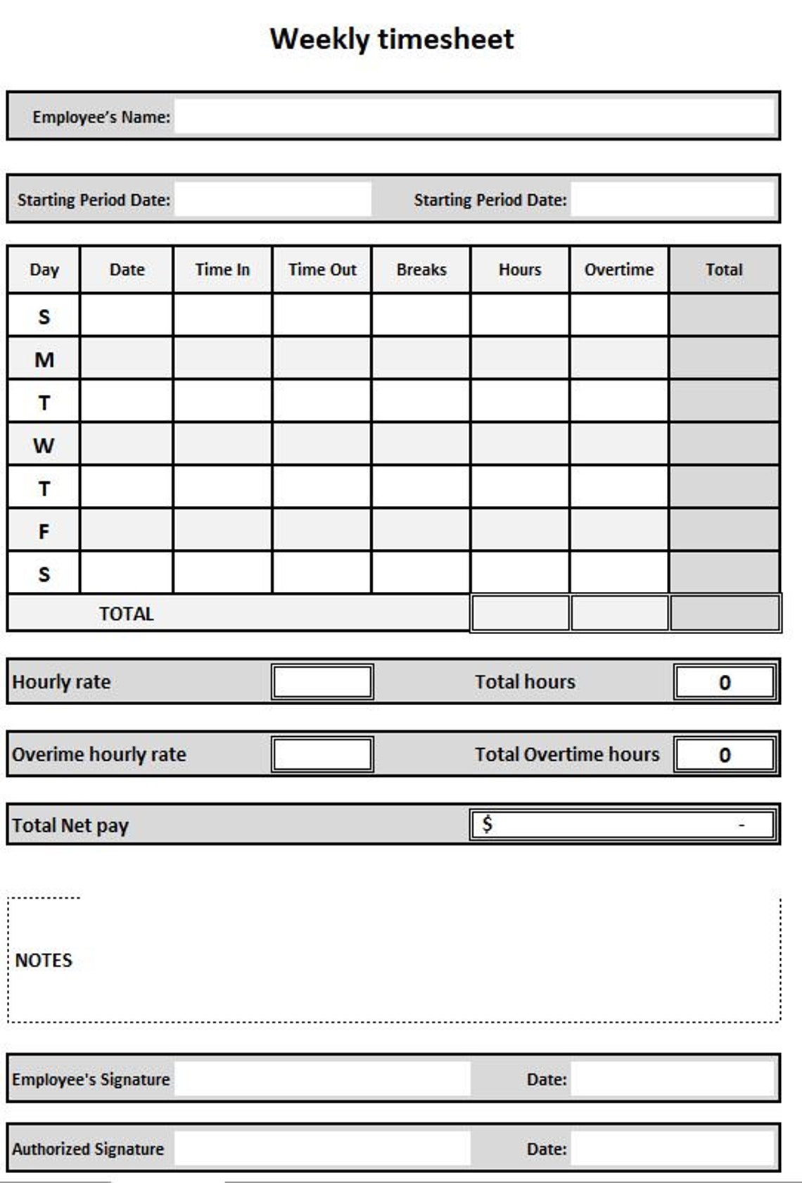 Weekly Employee Timesheet: Excel Template (digital Download) - Etsy