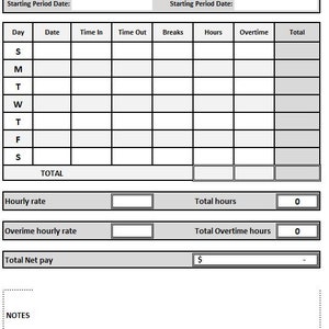 Total Week Timesheet Weekly Employee Timesheet: Excel Template (digital Download) - Etsy