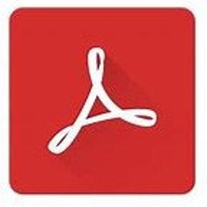 Op de afbeelding: Rood Adobe Acrobat Reader-pictogram met een witte gestileerde letter A met drie gebogen lijnen die zich uitstrekken vanaf de bovenkant van de letter.