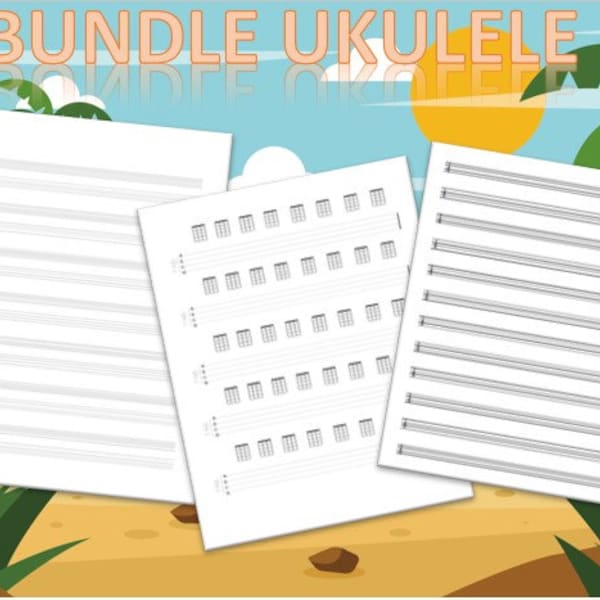 Bundle Ukelele! Ukulele blank tab chord, blank tab with notation and Blank tab paper