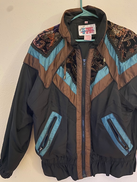 Vintage turquoise and brown windbreaker with velve