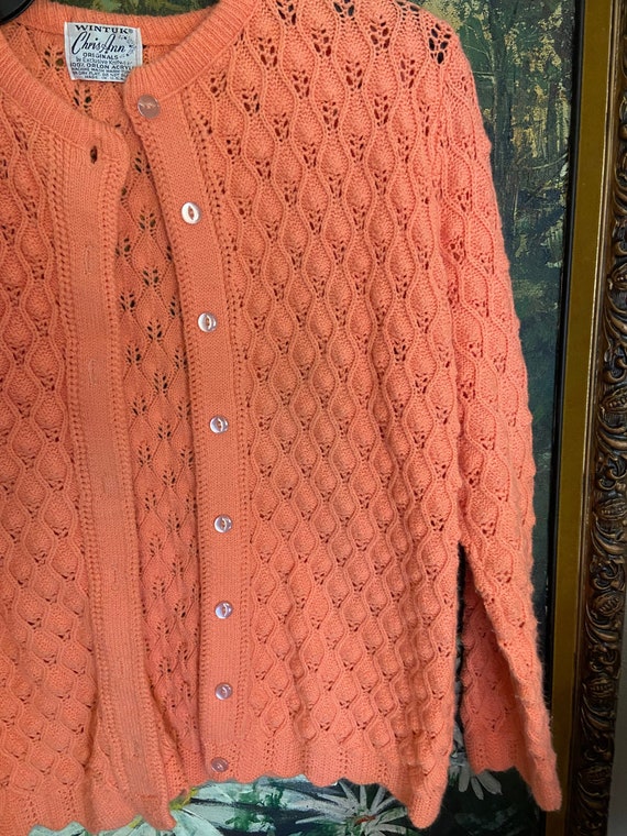 Beautiful salmon pink vintage chunky knit cardigan