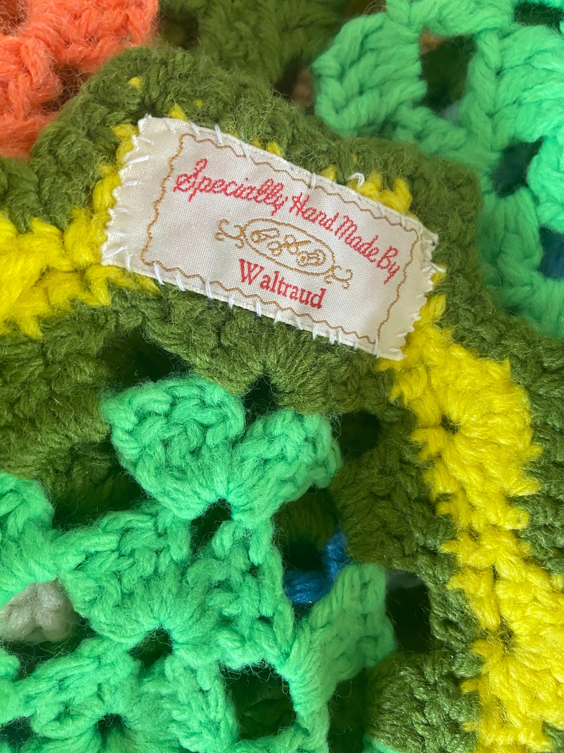 Vintage Crochet Throw Blanket Multicolored Checkered Retro Etsy