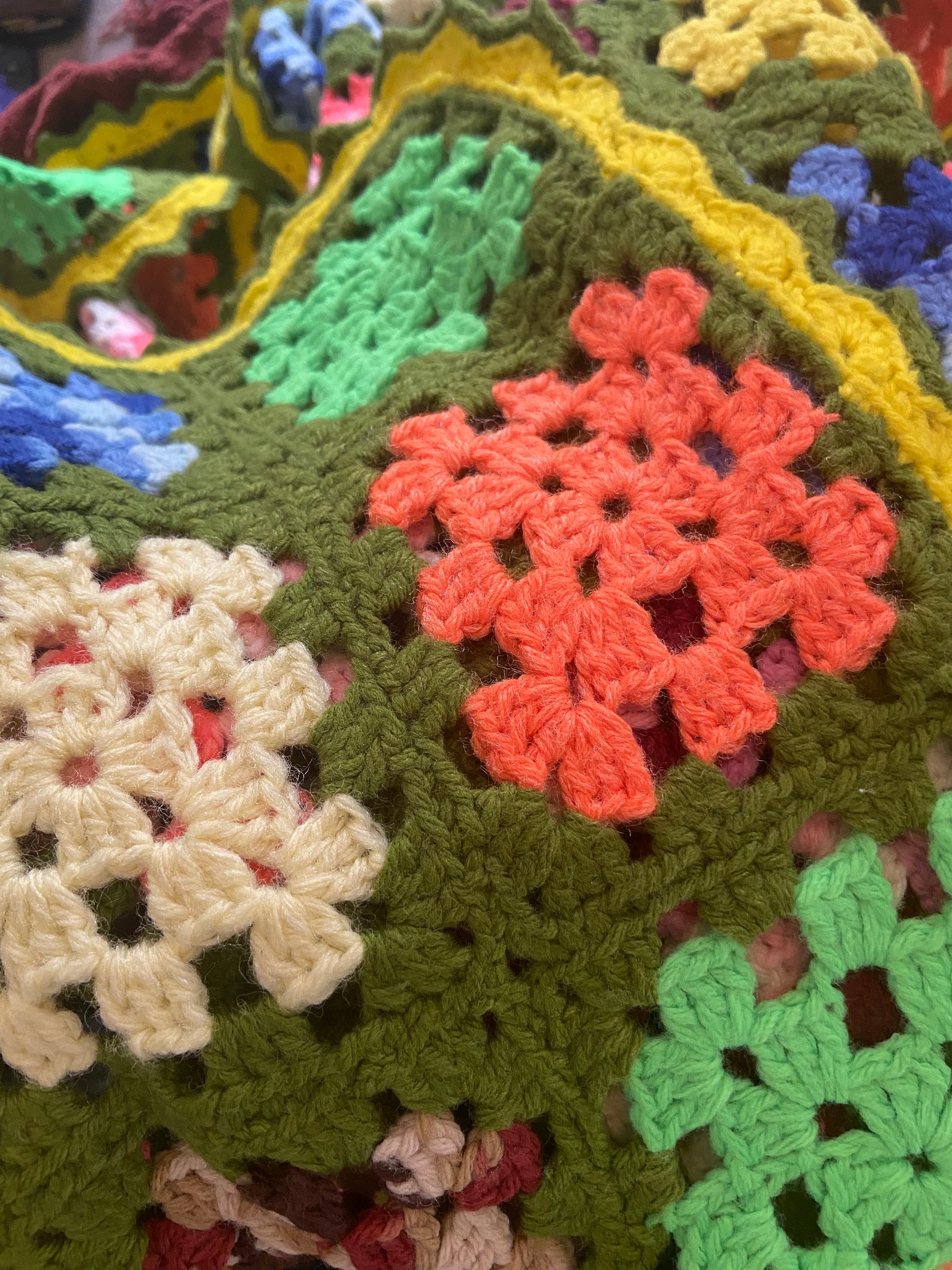 Vintage Crochet Throw Blanket Multicolored Checkered Retro Etsy