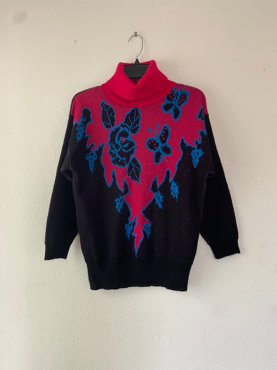 Funky vintage 80s 90s turtleneck sweater , hot pin