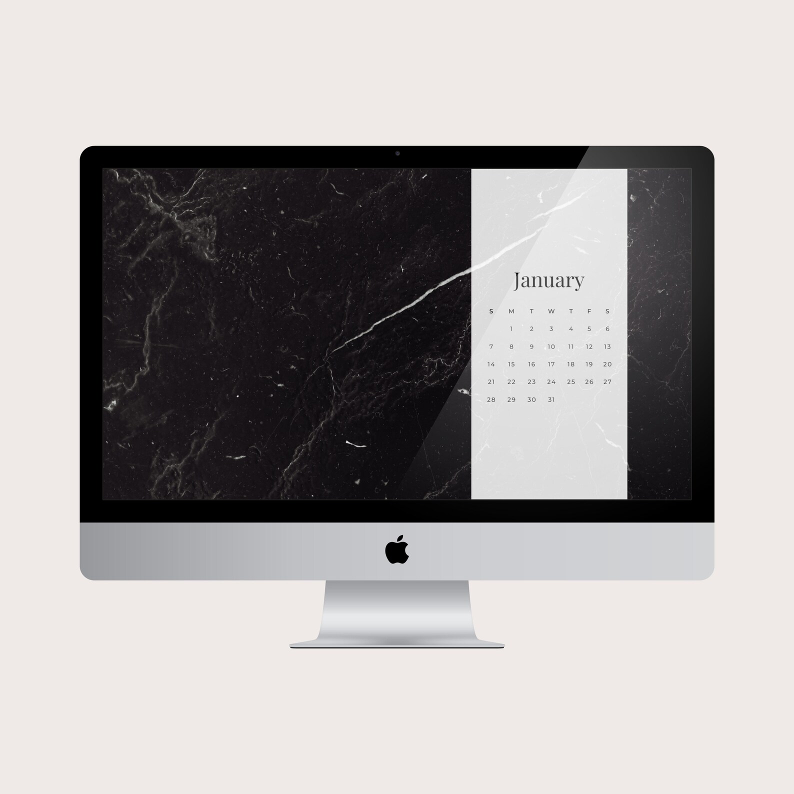 2024 Black Marble Monthly Desktop Calendar Wallpaper, Minimalist Black ...