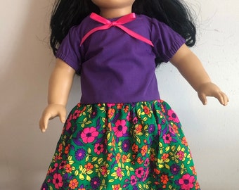 Floral School dress for 18 inch doll such as American Girl