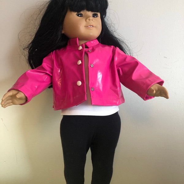 3 piece outfit with vinyl jacket, leggings, and top for 18 inch doll such as American Girl
