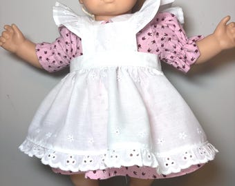 Dress with pinafore for 15 inch baby doll such as A.G. Bitty Baby