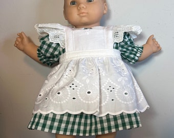 Dress with pinafore for 15 inch baby doll such as A.G. Bitty Baby