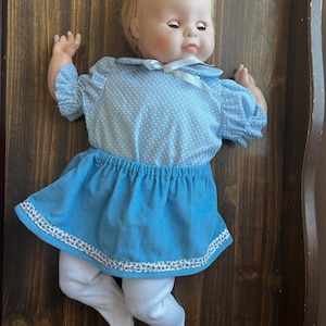 Blue Corduroy Skirt, blouse, and tights for 20 inch baby doll