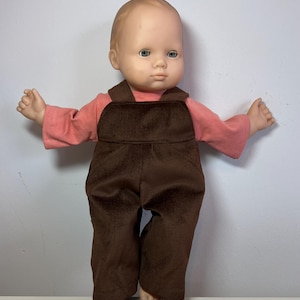 Various colors of Corduroy overalls and top for 15 inch boy or girl baby doll, such as Bitty Baby