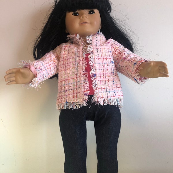 3 piece outfit with leggings, jacket, and top for 18 inch doll such as American Girl
